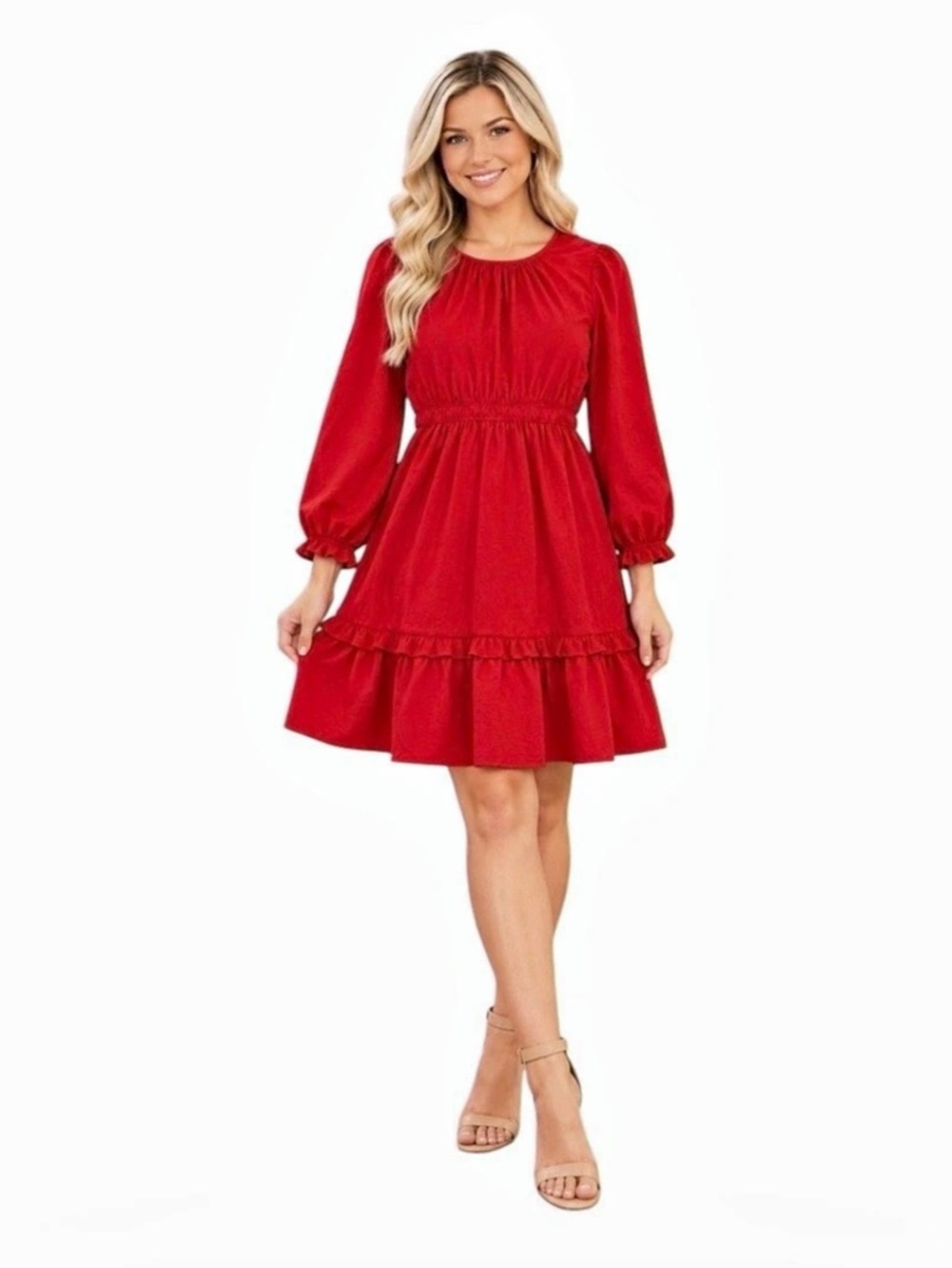 Knox Rose Women’s Red Long-Sleeve Ruffle-Hem Dress Medium NWT